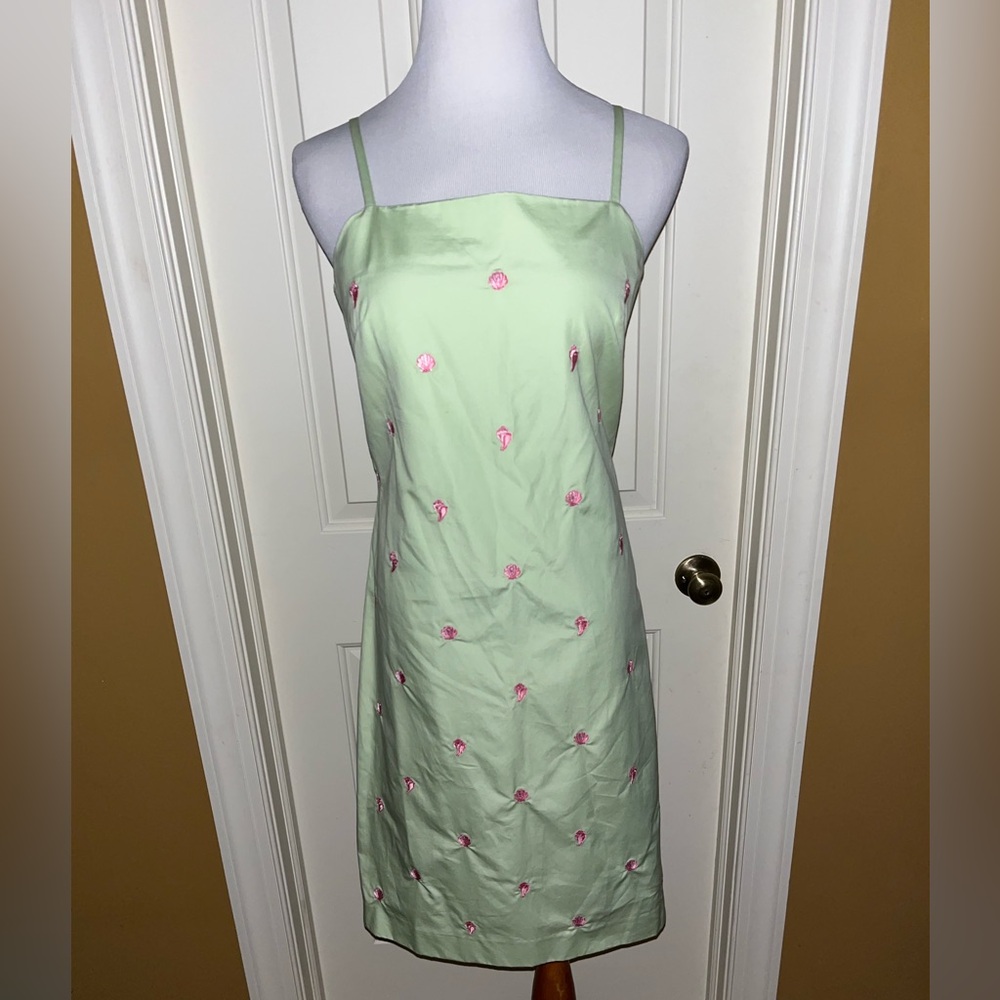 New 346 Brooks Brothers Green Seashell Embroidered Spaghetti Strap Dress Sz 4